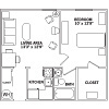 image shows overhead floor plan of an apartment at Paul's Run, designed to meet senior's needs. This is a 