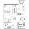one bedroom deluxe floor plan for Paul's Run Retirement community, titled the 