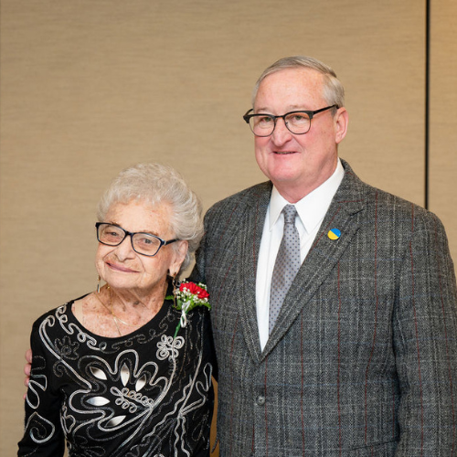 Elaine Dyner and Mayor Jim Kenney pose for a photo during the mayor's visit to Paul's Run to celebrate our centenarions.