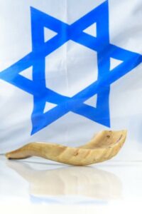 Shofar horn on Israel flag