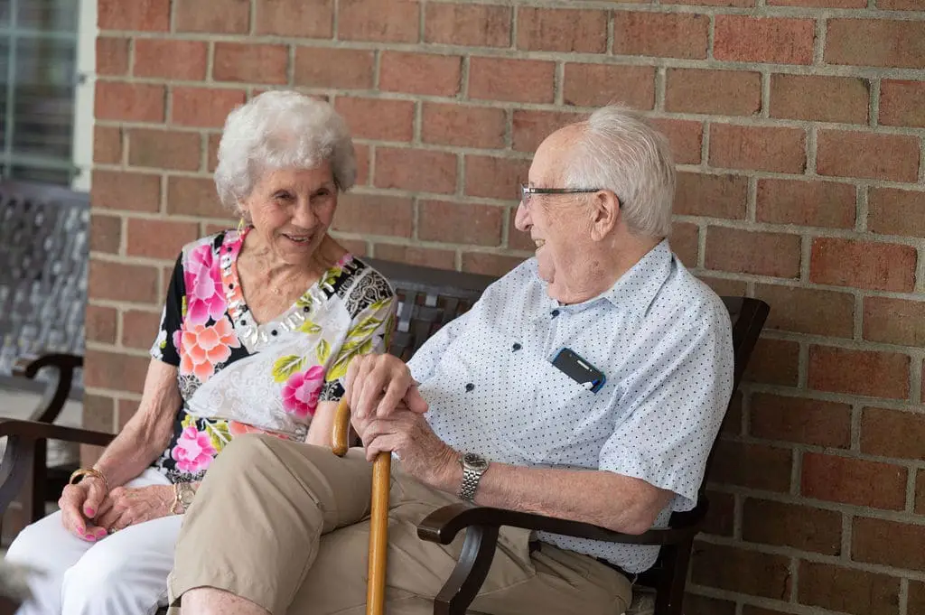 Two residents converse at Paul's Run Retirement Community in Northeast Philadelphia.