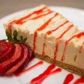 Strawberry cheesecake with strawberry slices is a popular dessert at Paul's Run.